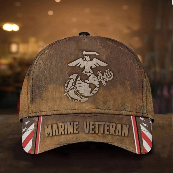 Marine Veteran Hat Old Retro USA Flag Proud Served Marine Corps Veteran Cap Merch Gifts Hat Classic Cap