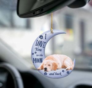 Golden retriever Moon and Back Flat Acrylic Car Ornamenrt Car Decor