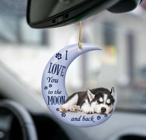 Siberian Husky Moon and Back Flat Acrylic Car Ornamenrt Car Decor