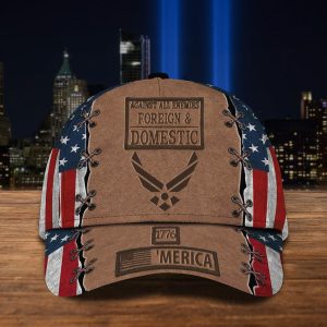 Air Force Hat Logo 1776 ‘Merica Against All Enemies Foreign & Domestic USAF Gift For Veteran Hat Classic Cap