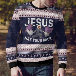 Funny Jesus Has Your Back Jiu Jitsu Ugly Christmas Sweater 3