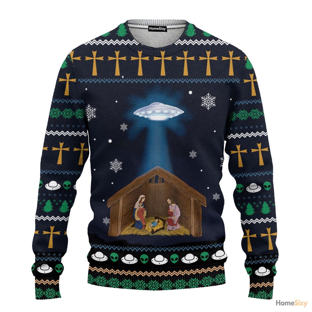 Jesus Nativity With UFO Star Ugly Sweater – Best Gift For Christmas