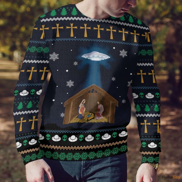 Jesus Nativity With UFO Star Ugly Sweater – Best Gift For Christmas