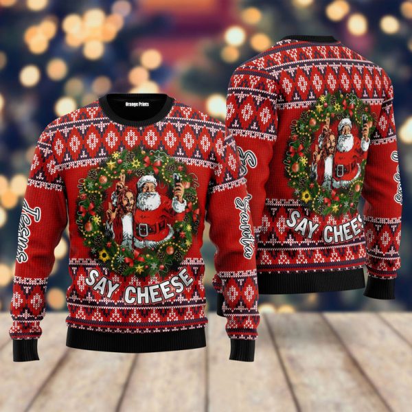 Jesus And Santa Say Cheese Ugly Christmas Sweater For Men & Women