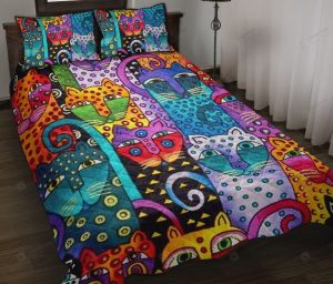 Colorful Cats Art Pattern Quilt Bedding Set