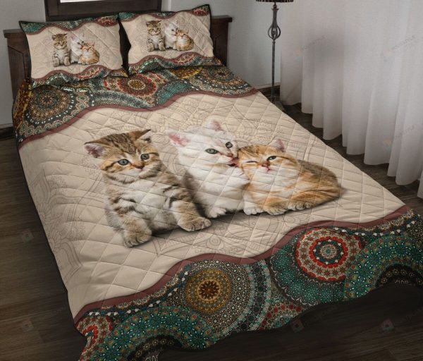 Cute Cats Mandala Pattern Quilt Bedding Set Cotton Bed Sheets Spread Comforter Duvet Cover Bedding Sets