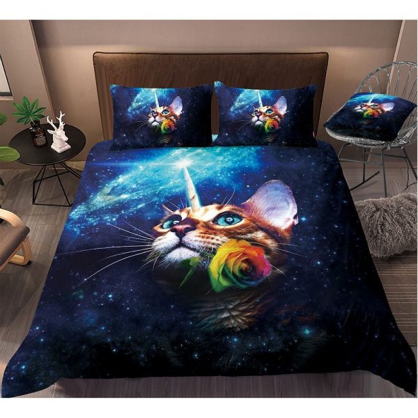 Cat With Rose Bedding Set Cotton Bed Sheets Spread Comforter Duvet Cover Bedding Sets