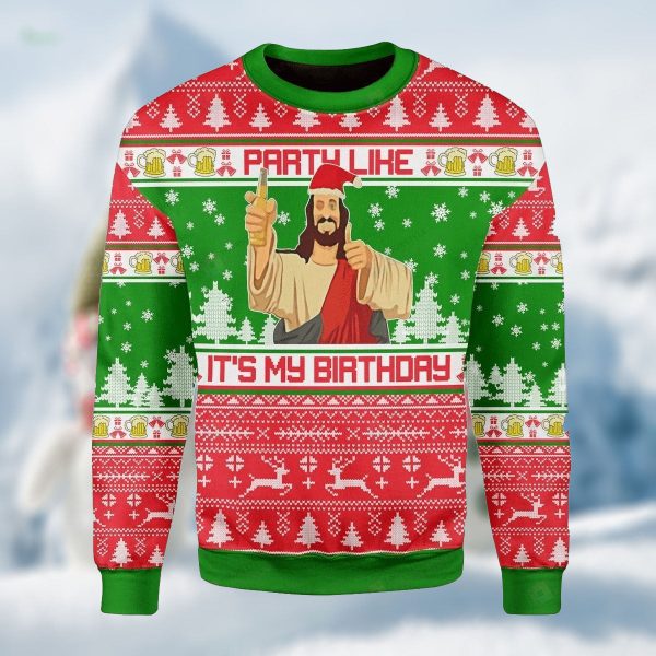 Drink like it s my birthday jesus Ugly Christmas Sweater  Adult  US2167