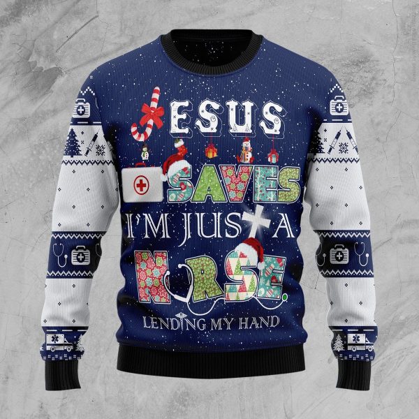 Nurse Life Jesus Saves Ugly Christmas Sweater  Adult  US2061