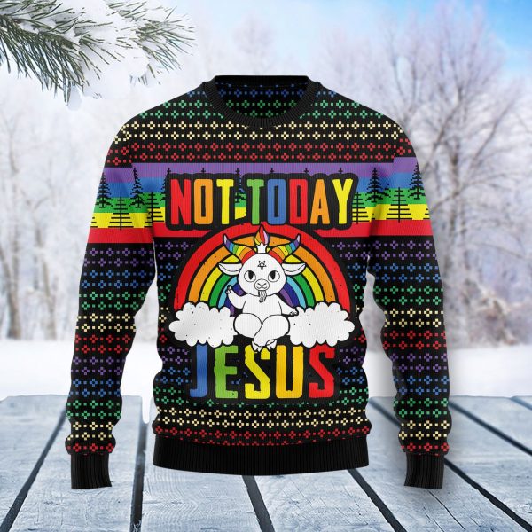 LGBT Not Today Jesus Ugly Christmas Sweater  Adult  US1196