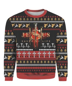 Jesus Saved My Life Ugly Christmas Sweater  For Men & Women  UH1142