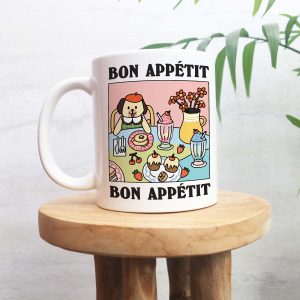 Dog Lover Gift: Cafe Dog Bon Appetit Coffee Mug Colorful & Aesthetic Ceramic Cup - Perfect Self Care Retro Quote Pink Gift Idea 3