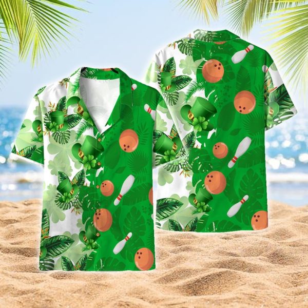 St Patricks Day Hawaiian Shirts With Bowling Floral, Aloha Hawaiian Shirt, Short Sleeve Hawaiian Shirt For Him