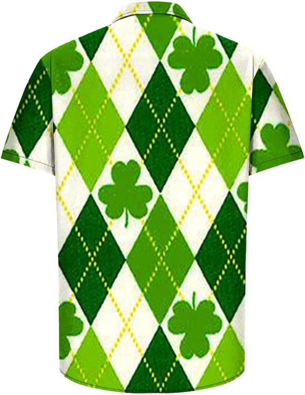 St.Patricks Day Hawaiian Bowling Shirts for Men Short Sleeve Shamrock Printed Beach Casual Aloha Shirt Clover Printed Shirt