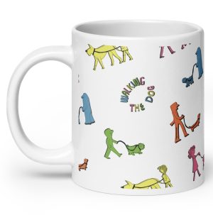 Large 20oz White Ceramic Dog Walking Coffee Mug: Enjoy Your Morning Brew in Style!