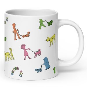 Large 20oz White Ceramic Dog Walking Coffee Mug: Enjoy Your Morning Brew in Style!