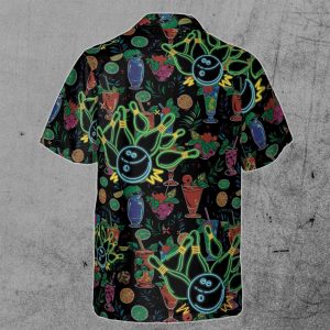 Funny Neon Bowling Ball Cocktail Drinks Party Hawaiian Shirt S-5XL