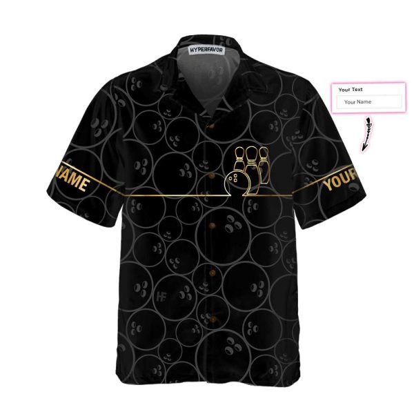 Bowling Pattern And Golden Custom Hawaiian Shirt, Personalized Bowling Shirt For Men & Women