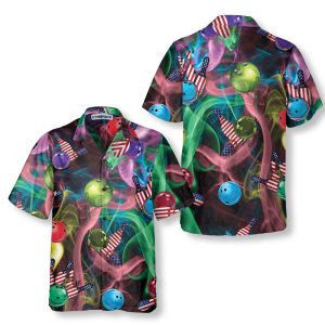 Rainbow Smoke And American Flag Bowling Hawaiian Shirt, Best Bowling Shirt For Men And Women