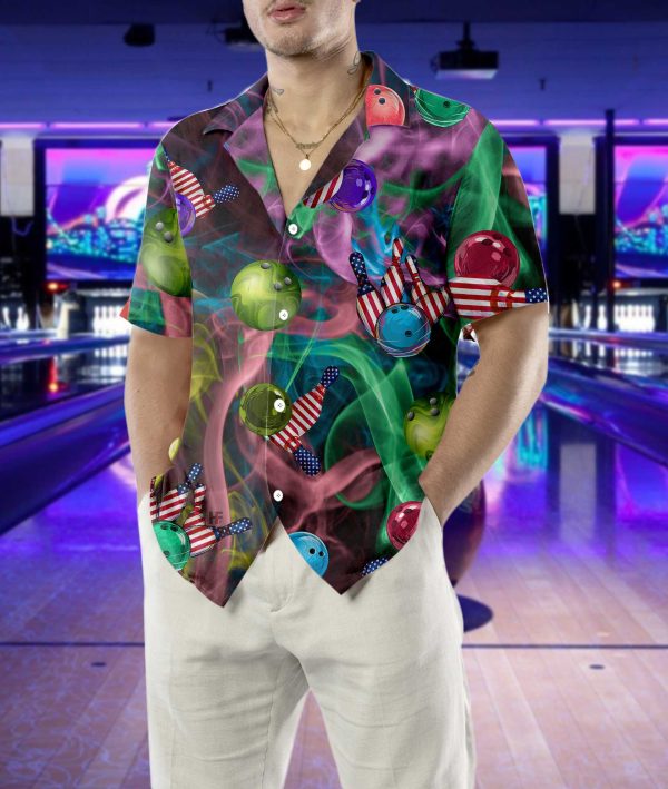 Rainbow Smoke And American Flag Bowling Hawaiian Shirt, Best Bowling Shirt For Men And Women