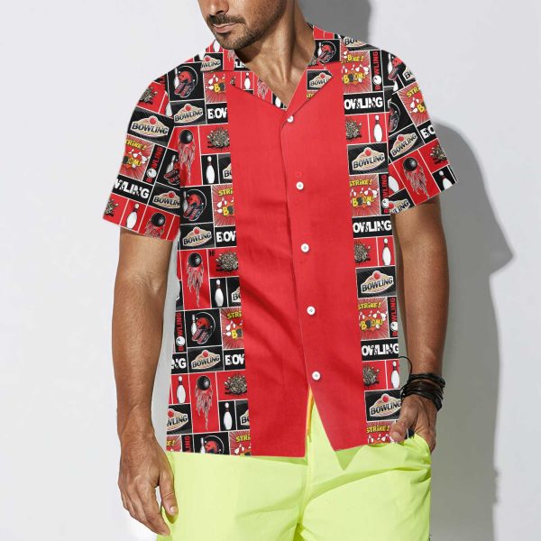 Red Bowling Hawaiian Shirt, Bowling Balls And Pins Shirt, Best Gift For Bowling Players