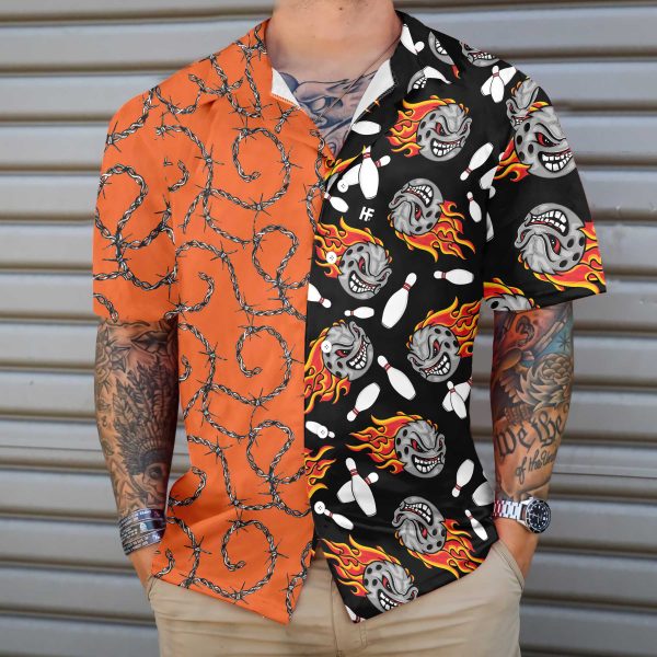 Bowling Fire Pattern Hawaiian Shirt, Flame Striking Bowling Shirt, Best Gift For Bowling Players