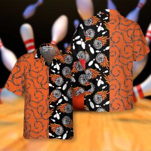 Bowling Fire Pattern Hawaiian Shirt, Flame Striking Bowling Shirt, Best Gift For Bowling Players 3