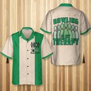 Bowling Is My Therapy Hawaiian Shirt, Green And White Bowling Shirt, Best Gift For Bowling Players 3