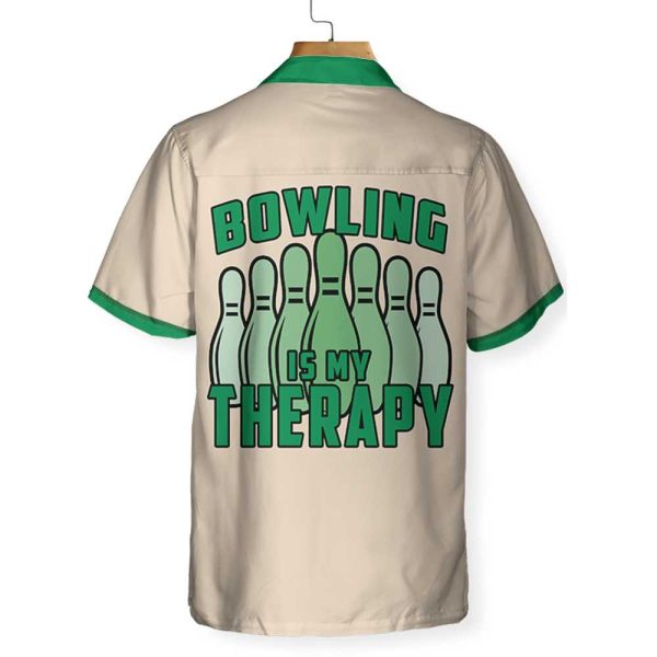 Bowling Is My Therapy Hawaiian Shirt, Green And White Bowling Shirt, Best Gift For Bowling Players