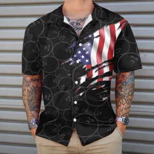 Black Bowling American Flag Pattern Hawaiian Shirt, Bowling Balls Shirt, Best Gift For Bowling Players 3