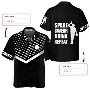 Spear Swear Drink Repeat Bowling Custom Hawaiian Shirt, Personalized Bowling Shirt For Men & Women