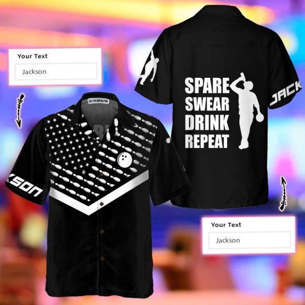 Spear Swear Drink Repeat Bowling Custom Hawaiian Shirt, Personalized Bowling Shirt For Men & Women