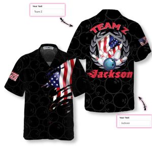 Bowling Team American Flag Custom Hawaiian Shirt, Personalized Bowling Shirt For Men & Women