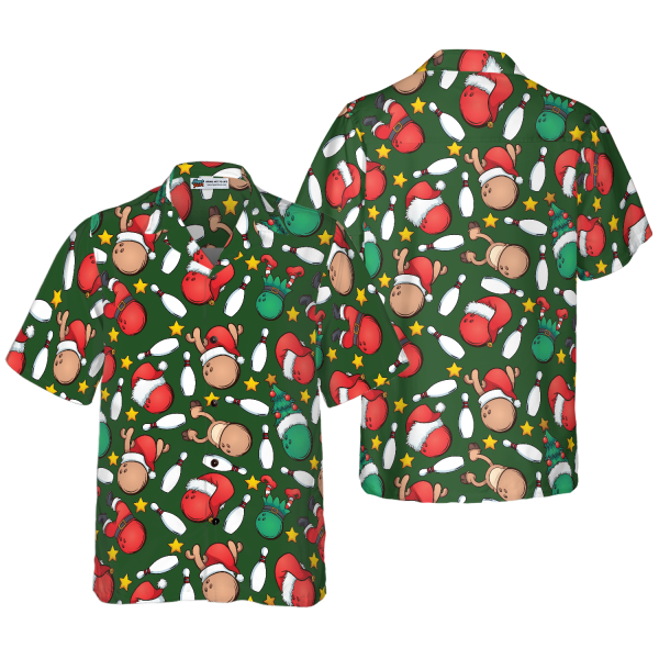 Hyperfavor Christmas Hawaiian Shirts, Christmas Bowling Pattern Shirt Short Sleeve, Christmas Shirt Idea Gift For Men And Women