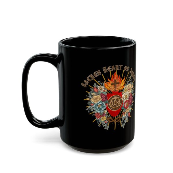 Sacred Heart of Jesus Black Coffee Mug, Catholic Umique Gifts, Devotional Gifts, Religious-Based Christmas Gifts