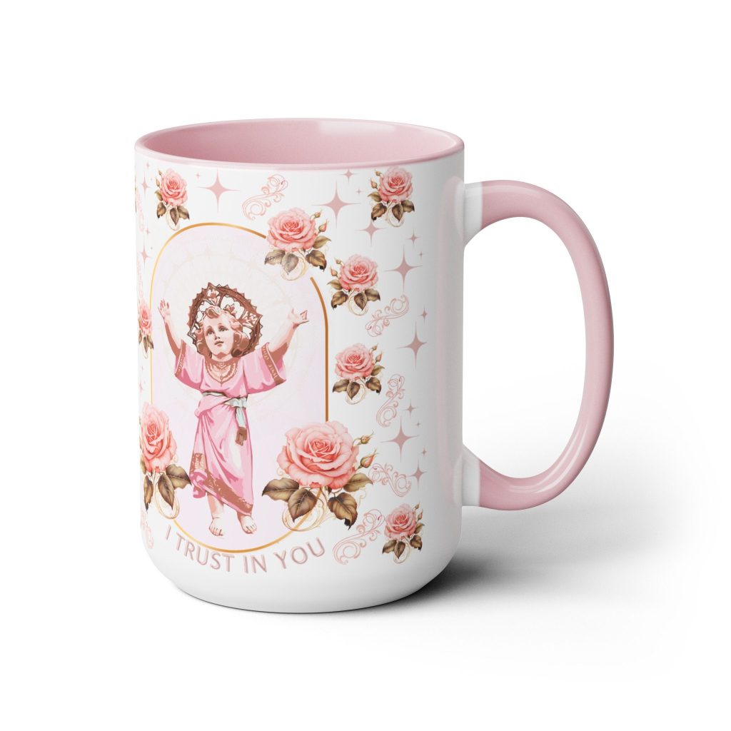 Divine Baby Jesus Prayer Two-Tone Coffee Mugs 15oz, Sentimental Gifts, Devotional Gifts, Religious Birthday Gifts, Faith-Based Unique Gifts