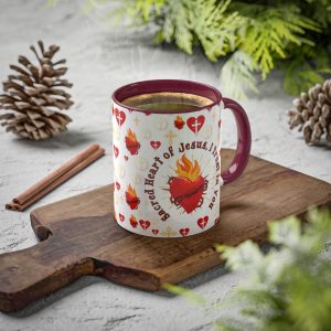 Holy Prayers Coffee Colorful Mugs, 11oz – Vintage Sacred Heart Of Jesus Gifts, Catholic Unique Gifts, Religious-based Gifts, Devotional