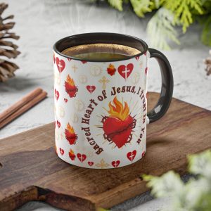 Holy Prayers Coffee Colorful Mugs, 11oz – Vintage Sacred Heart Of Jesus Gifts, Catholic Unique Gifts, Religious-based Gifts, Devotional