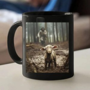 Jesus Running After a Lost Lamb, Jesus and Lamb Picture, Coffee Mug (Without Text)