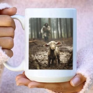 Jesus Running After a Lost Lamb, Jesus and Lamb Picture, Coffee Mug (Without Text) 3