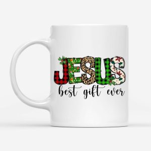 Jesus best gift ever Buffalo plaid leopard coffee mug