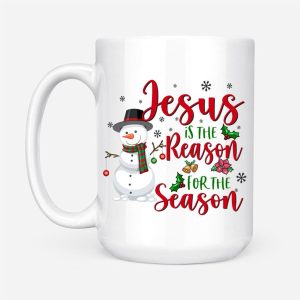 Jesus is the reason for the season Snowman Christmas coffee mug 3