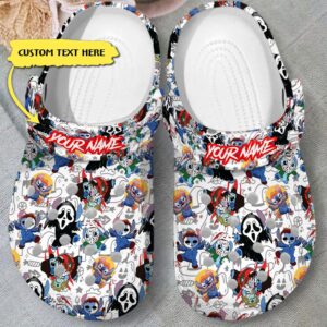Stitch And Horror Movie Characters Custom Name Clogs