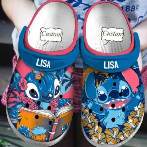 Stitch With Flower Blue Custom Name Clogs