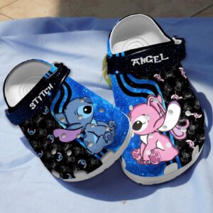 Special Sweet Couple Stitch & Angel Black Clogs