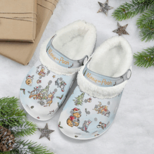 Cozy Christmas Fleece Clogs with Cute Winnie The Pooh Design - Perfect Holiday Footwear (167 characters)