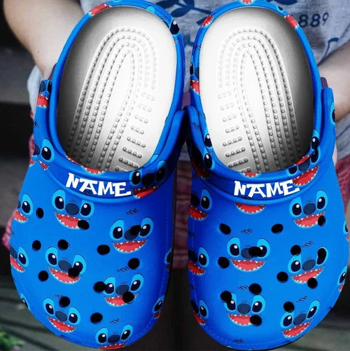 Personalized Disney Stitch Faces Pattern Blue Clogs For Kids And Adults Personalized Disney Stitch Faces Pattern Blue Clogs For Kids And Adults
