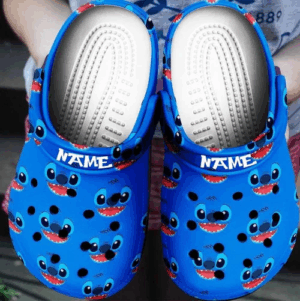 Personalized Disney Stitch Faces Pattern Blue Clogs For Kids And Adults