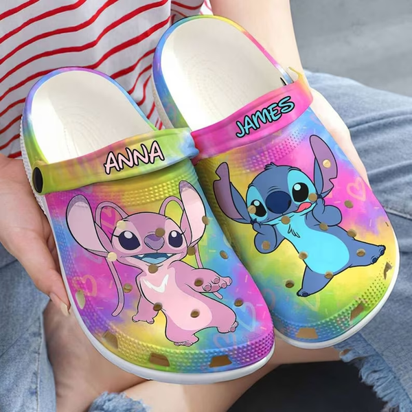 Funny Couple Stitch And Angel Colorful Clogs For Kids And Adults Funny Couple Stitch And Angel Colorful Clogs For Kids And Adults