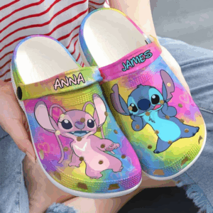 Funny Couple Stitch And Angel Colorful Clogs For Kids And Adults